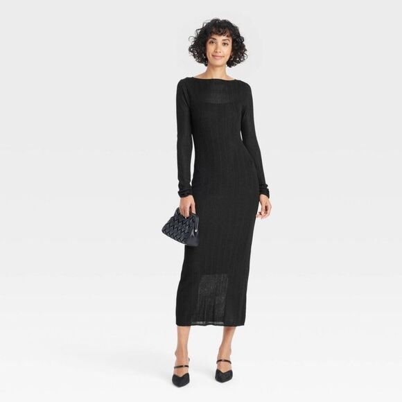 A New Day - Women's Long Sleeve Sheer Maxi Sweater Dress - A N Black - Picture 3 of 3